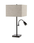Set of Two 26" Antiqued Bronze Swing Arm Table Lamps With Square Shades