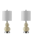 Set of Two 22" Silver Gourd Table Lamps With Drum Shades