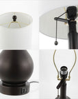 Set of Two 24" Antiqued Bronze Gourd Table Lamps With Drum Shades