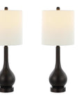 Set of Two 24" Antiqued Bronze Gourd Table Lamps With Drum Shades
