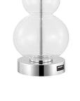 Set of Two 22" Clear And Silver Double Gourd USB Lamps With Drum Shades