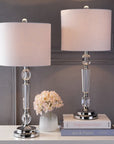 Set of Two 27" Clear And Silver Bedside Lamps With Drum Shades