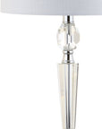 Set of Two 27" Clear And Silver Bedside Lamps With Drum Shades