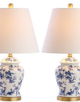 Set of Two 22" White Blue And Gold Urn Table Lamps With Empire Shades