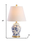 Set of Two 22" White Blue And Gold Urn Table Lamps With Empire Shades