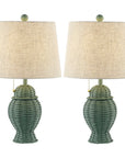 Set of Two 21" Green Urn Bedside Lamps With Empire Shades