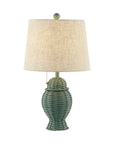 Set of Two 21" Green Urn Bedside Lamps With Empire Shades
