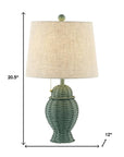 Set of Two 21" Green Urn Bedside Lamps With Empire Shades