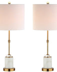 Set of Two 27" White And Brass Table Lamps With Drum Shades
