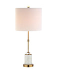 Set of Two 27" White And Brass Table Lamps With Drum Shades