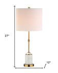 Set of Two 27" White And Brass Table Lamps With Drum Shades