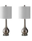 Set of Two 25" Clear Gourd Table Lamps With Drum Shades