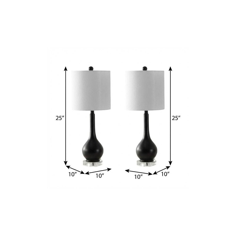 Set of Two 25" Black And Clear Gourd Table Lamps With Drum Shades
