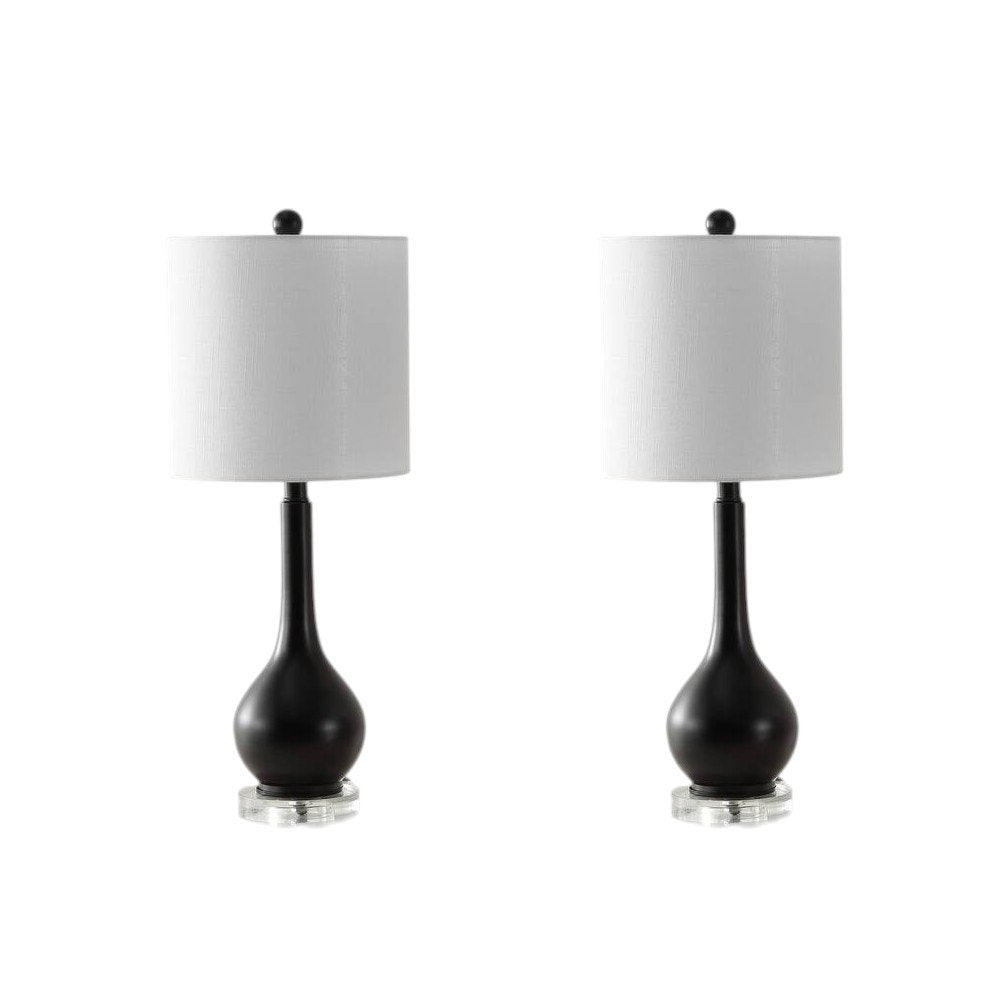 Set of Two 25" Black And Clear Gourd Table Lamps With Drum Shades