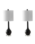 Set of Two 25" Black And Clear Gourd Table Lamps With Drum Shades