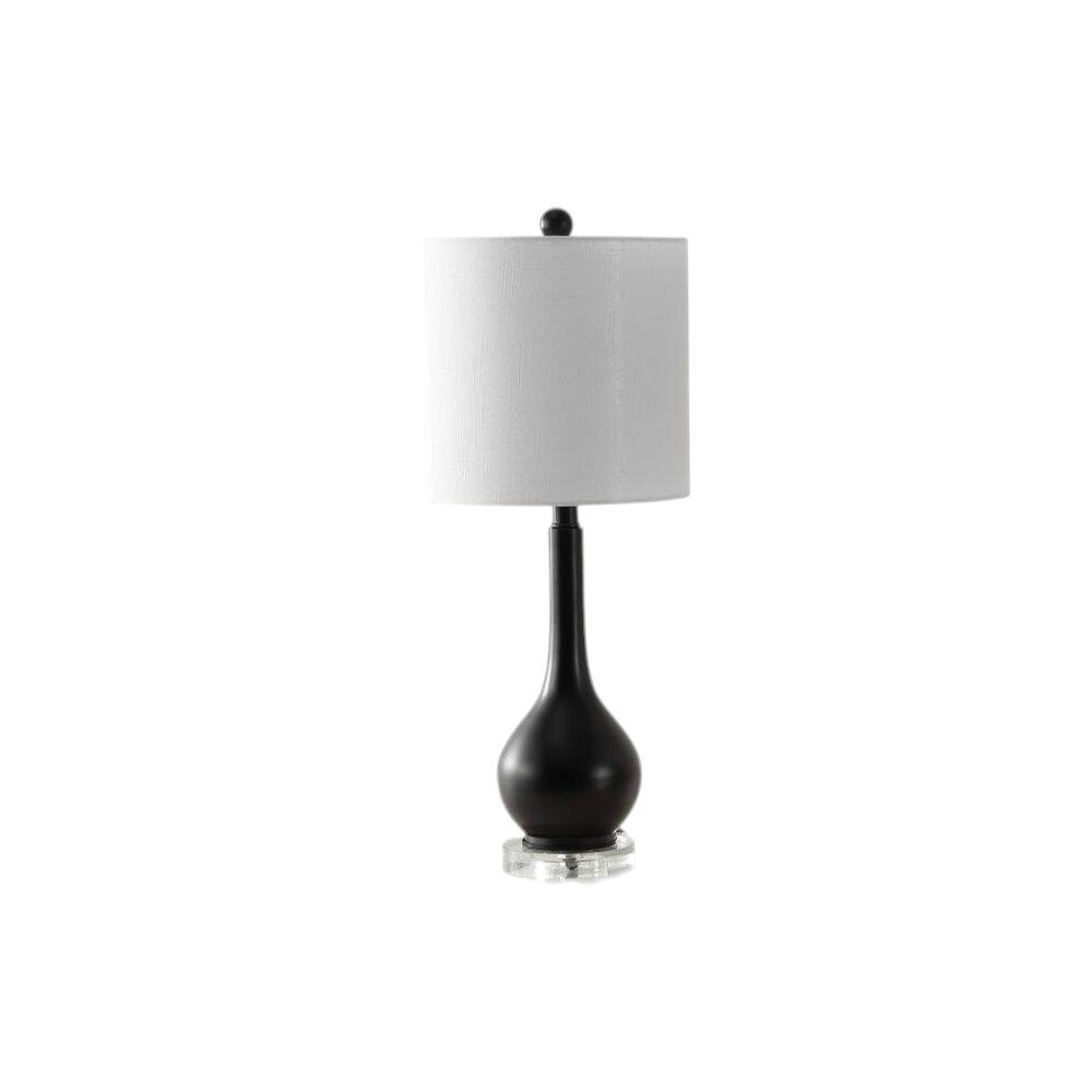 Set of Two 25" Black And Clear Gourd Table Lamps With Drum Shades