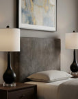 Set of Two 25" Black And Clear Gourd Table Lamps With Drum Shades