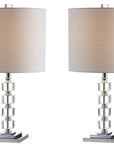 Set of Two 22" Clear And Silver Bedside Lamps With Drum Shades