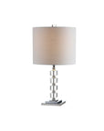 Set of Two 22" Clear And Silver Bedside Lamps With Drum Shades