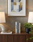 Set of Two 18" White Geometric Arched Lamps With Empire Shades