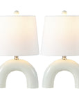 Set of Two 18" White Geometric Arched Lamps With Empire Shades