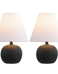 Set of Two 18" Black Round Bedside Lamps With Cone Shades