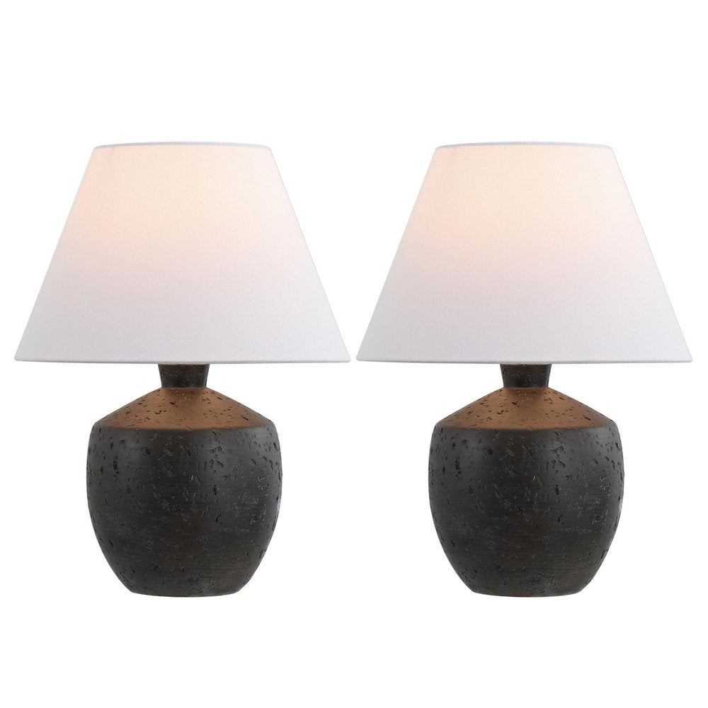 Set of Two 18" Black Urn Table Lamps With Empire Shades