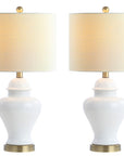 Set of Two 22" White And Gold Urn Bedside Lamps With Drum Shades