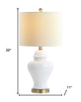 Set of Two 22" White And Gold Urn Bedside Lamps With Drum Shades