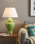33" Green And Gold Urn Table Lamp With Empire Shade