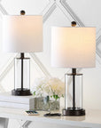 Set of Two 21" Antiqued Bronze USB Table Lamps With Drum Shades