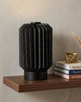 9" Black Geometric Bedside Lamp With Cylinder Shade