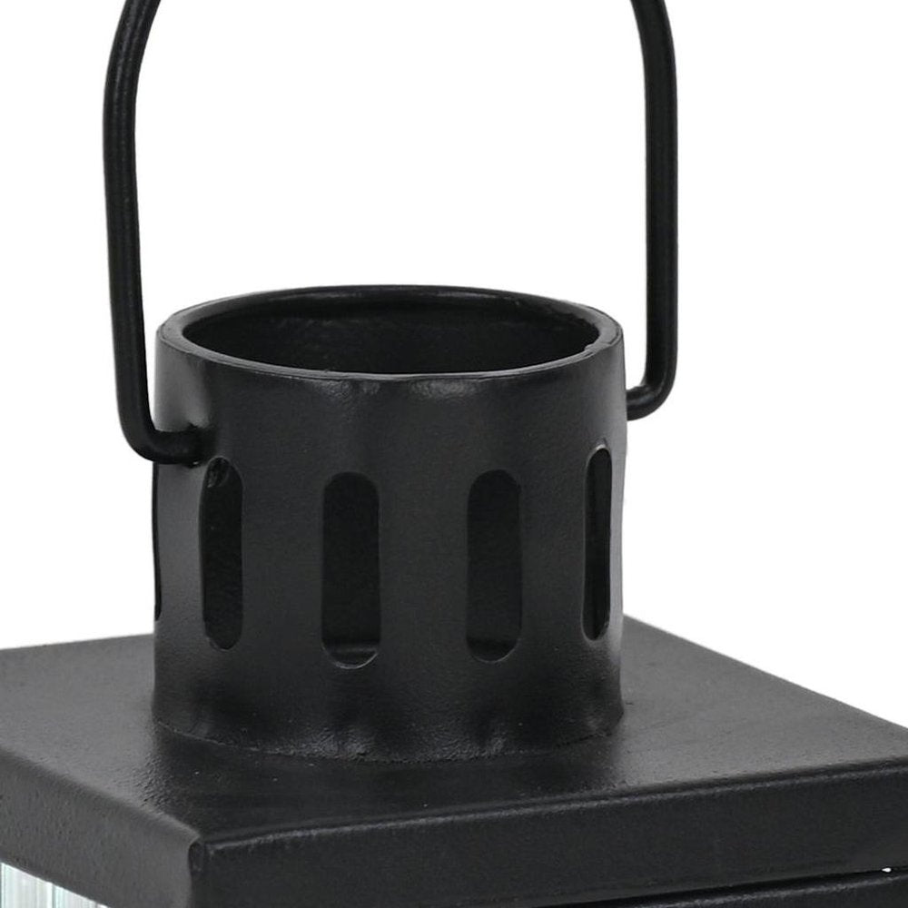 7" Black Iron And Glass Tabletop Lantern Candle Holder
