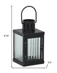7" Black Iron And Glass Tabletop Lantern Candle Holder