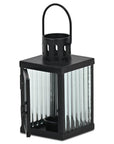7" Black Iron And Glass Tabletop Lantern Candle Holder