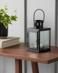 7" Black Iron And Glass Tabletop Lantern Candle Holder