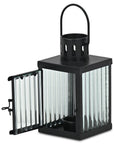 7" Black Iron And Glass Tabletop Lantern Candle Holder
