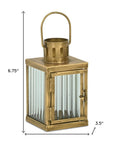 7" Gold Iron And Glass Tabletop Lantern Candle Holder