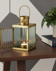 7" Gold Iron And Glass Tabletop Lantern Candle Holder