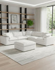 White Linen Blend Modular L Shaped Six Piece Corner Sectional With Ottoman