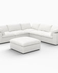 White Linen Blend Modular L Shaped Six Piece Corner Sectional With Ottoman
