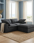 79" White and Black Linen Blend Modular Loveseat With Storage