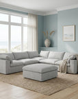 White Linen Blend Modular L Shaped Six Piece Corner Sectional With Ottoman