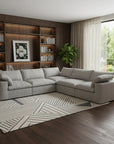 White Linen Blend Modular L Shaped Five Piece Corner Sectional