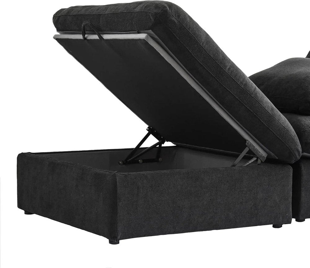 79" White and Black Linen Blend Modular Loveseat With Storage