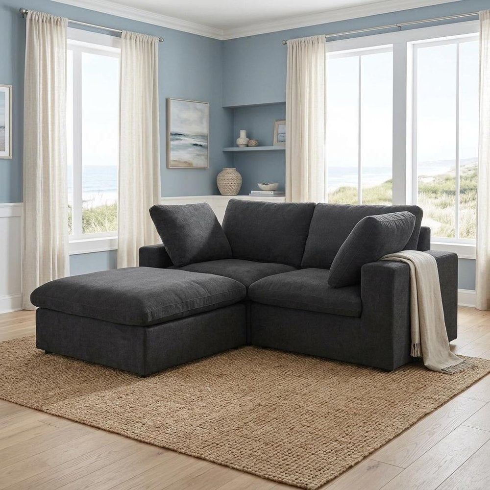79" White and Black Linen Blend Modular Loveseat With Storage