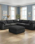 White Linen Blend Modular L Shaped Six Piece Corner Sectional With Ottoman