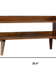35" Chestnut Solid Wood Storage Bench With Shoe Storage