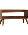 35" Chestnut Solid Wood Storage Bench With Shoe Storage