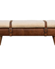 35" Beige And Brown Boucle Genuine Leather And Solid Wood Upholstered Bench